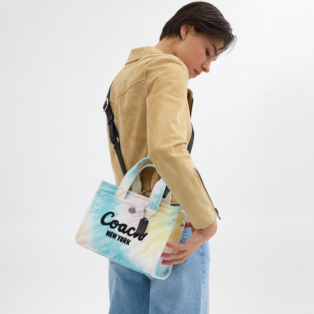 Cargo Tote Bag 26 With Rainbow Tie Dye Print Denim - Picture 6 of 6